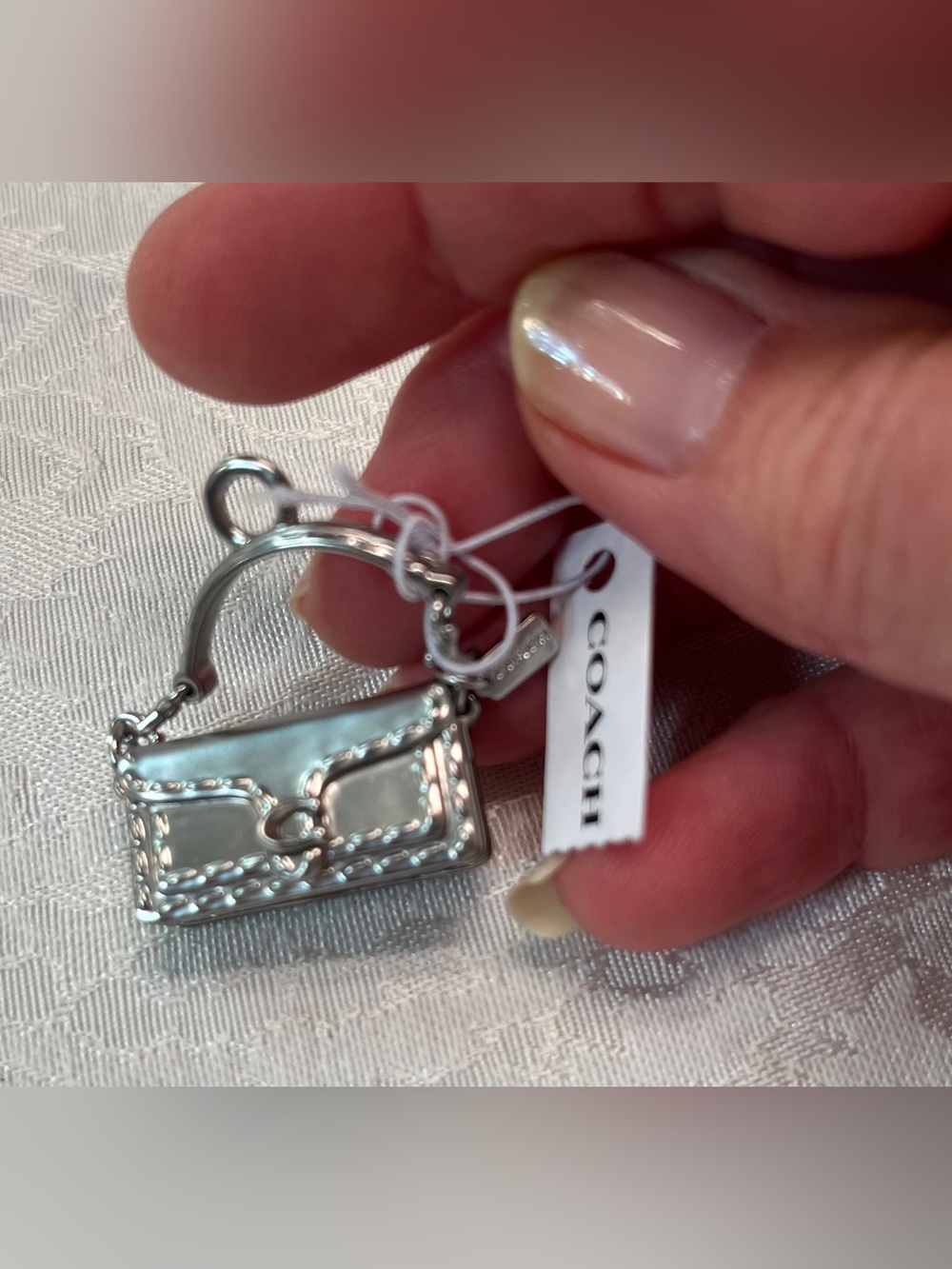 Coach Silver Tabby Mini Purse Charm Keychain with Signature C Logo NWT - Picture 4 of 5